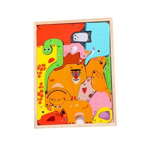 Magideal - Rompecabezas De Animales De Madera Juguete De Construcción Juguete De Aprendizaje Sensorial Educativo Rompecabezas De Animales Rompecabezas Para Niños Estilo A