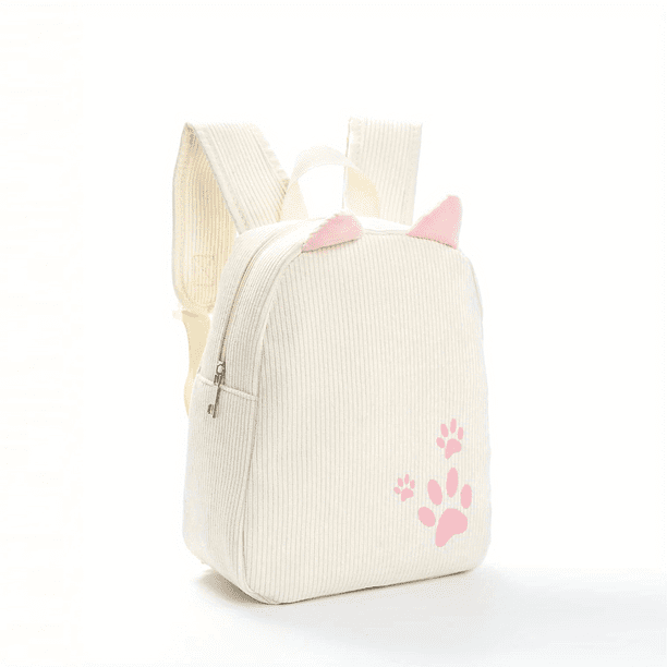 Corduroy Rabbit Ear Cute Footprint Backpack For Boys Girls Lightweight Waterproof Student Schoolbag Large Capacity Backpack