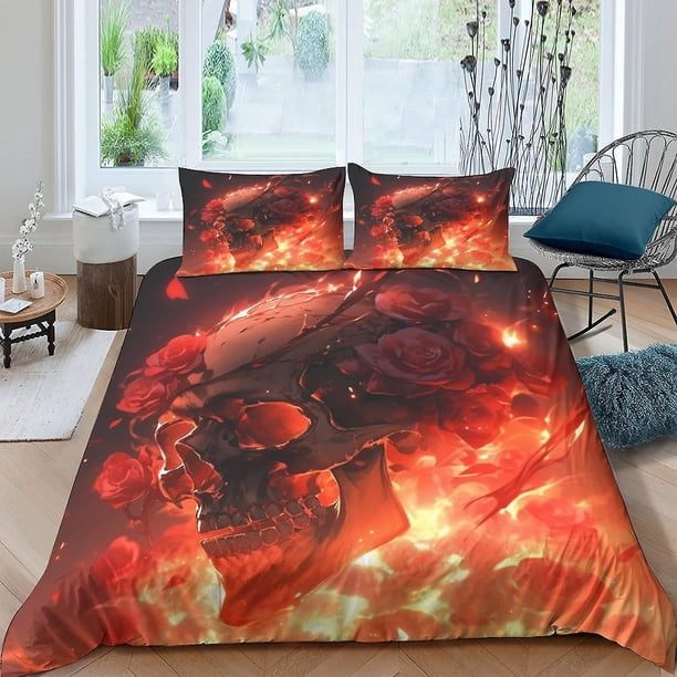 Juego De Funda Nórdica Con Calaveras Juego De Ropa De Cama 3d Juego De Funda Nórdica Gótica Juego De 3 Piezas De Microfibra Funda Nórdica Con Cierre De Cremallera Suave Doble