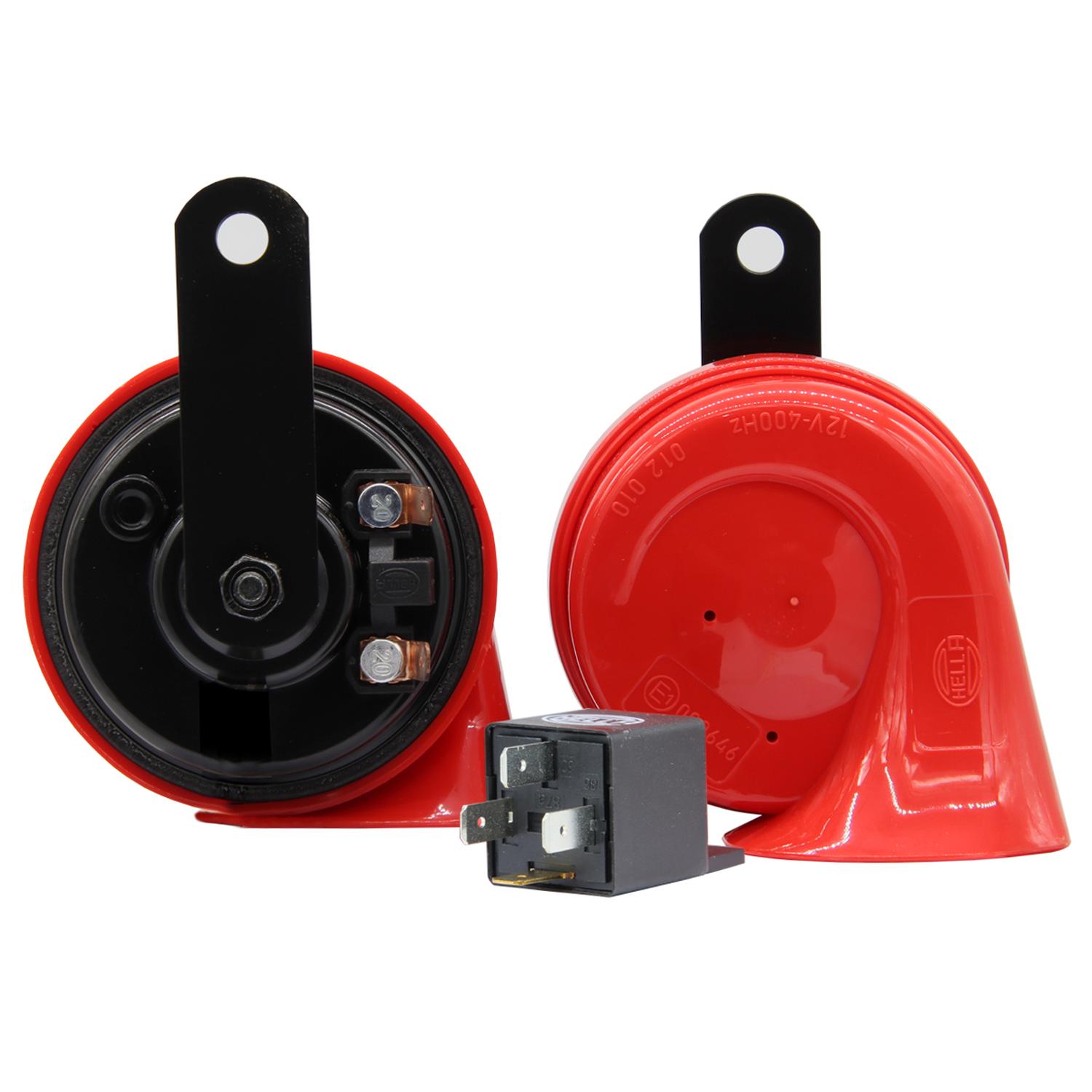 Hella - Bocina Caracol Rojo 12V 2X72W 400 Y 500Hz Con Relay