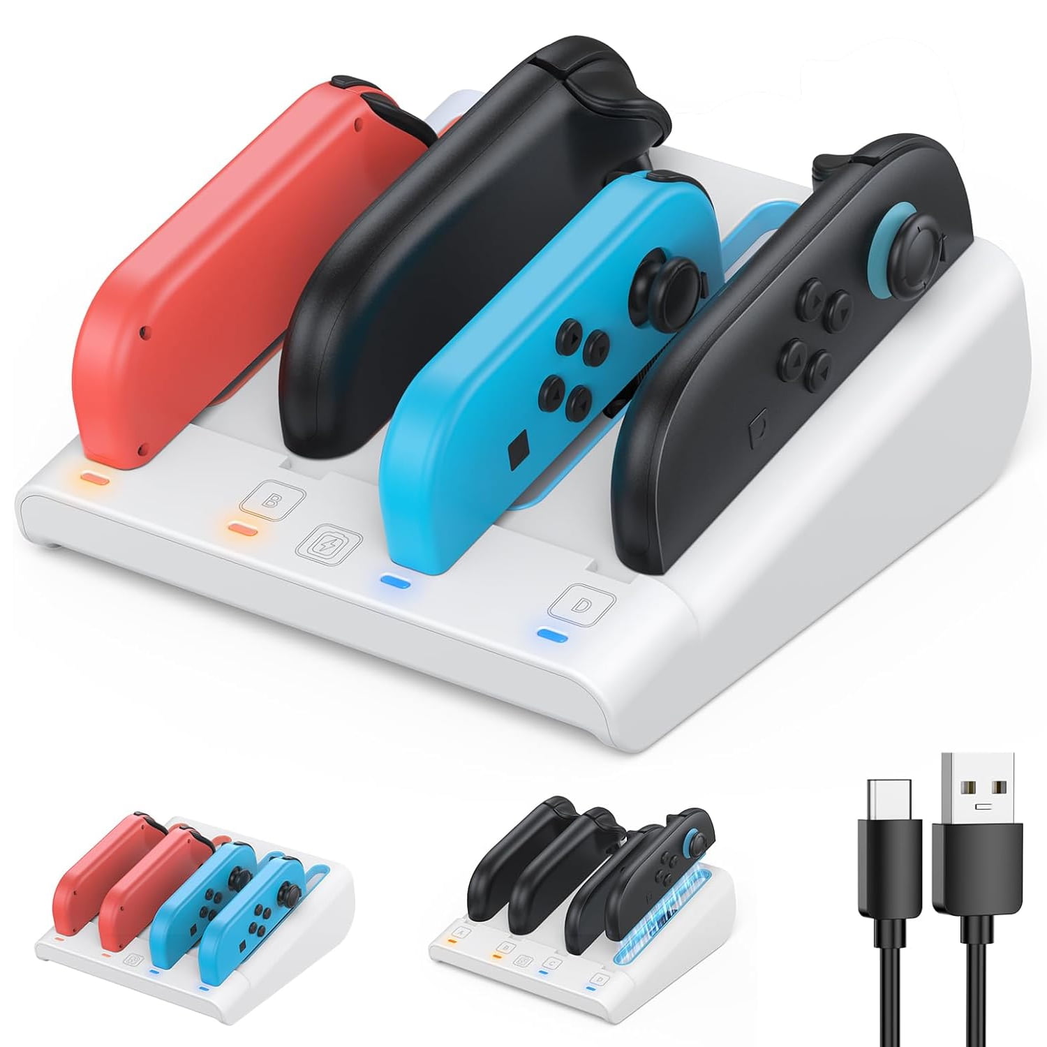 Genérico - Base De Carga 8 En 1 Compatible Con Nintendo Switch, Switch Oled Y Mandos Joy-con, Soporte Con Estación De Carga Rápida Magnética Bidireccional
