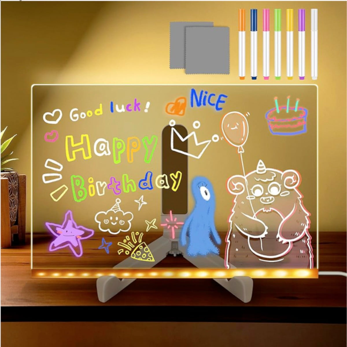 Invencible.cl - 𝗣𝗜𝗭𝗔𝗥𝗥𝗔 𝗟𝗘𝗗 𝗔𝗖𝗥𝗜𝗟𝗜𝗖𝗔 Pizarra Led Transparente Plumones Y Soporte Nb70