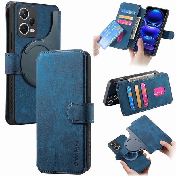 Funda Billetera Magnética para Xiaomi Redmi Note 12 Pro 4G Soporte Tarjetas Desmontable Azul