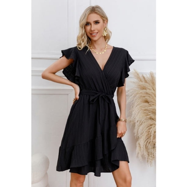 Vestido Corto Mujer Manga Corta Casual Eventos Cuello V 3332