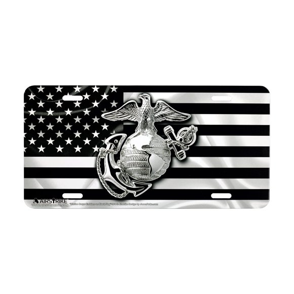 Placa de matrícula Airstrike 15 cm x 30 cm USMC Bandera negra