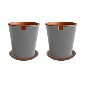 Pottery - Set De 2 Macetas Zaia 26 Cm Gris Matte Y Sus Platos