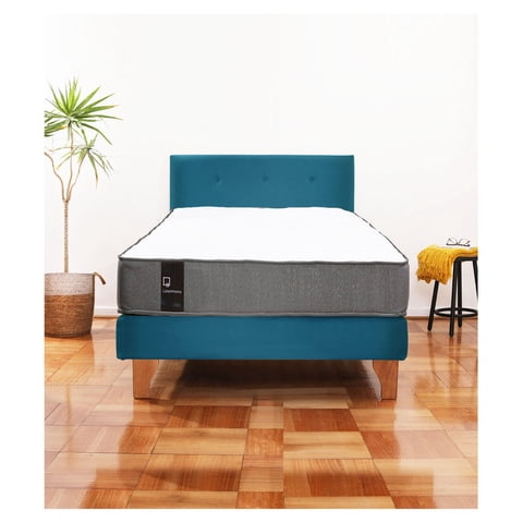 Latam Home - Cama Europea Zen Best 1.5 Plaza Colchon Resortes Base Dividida + Respaldo Tela Azul