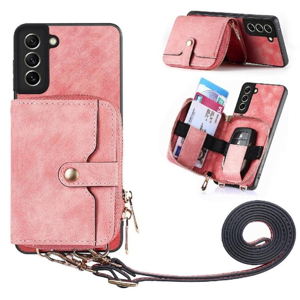 Funda Tipo Cartera con Correa Cruzada para Samsung Galaxy S21 FE Protección Contra Golpes Rosa