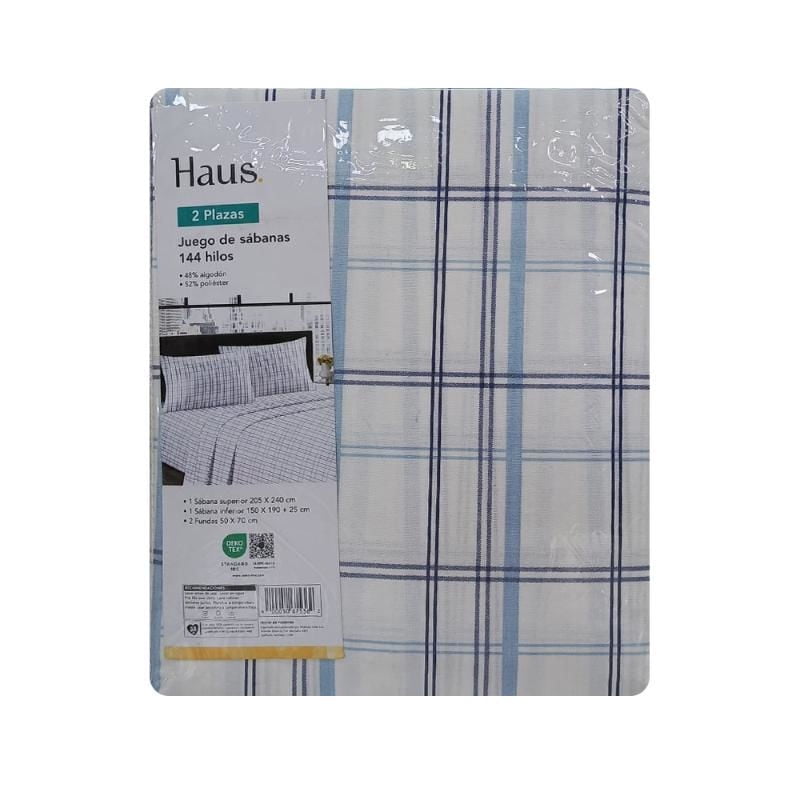 Haus - Juego De Sábanas Rayas 2 Plaza 144 Hilos 48% Algodón