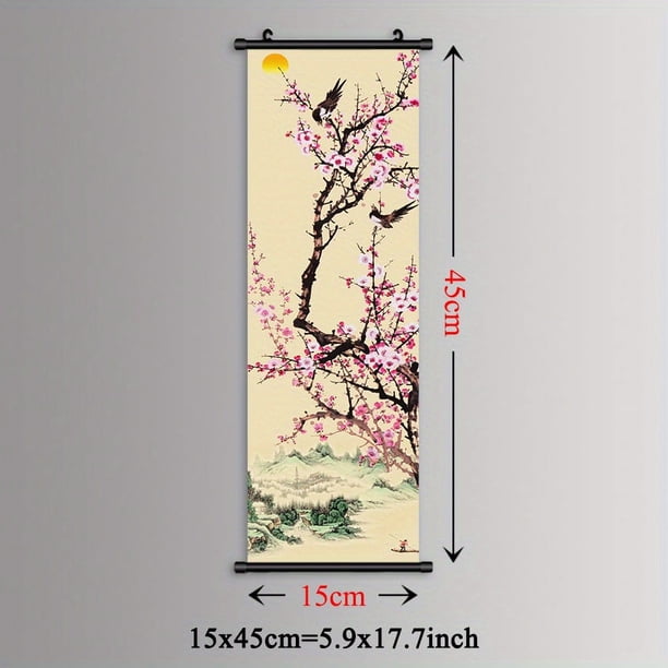 1pc Stunning Nordic Mountain & Plum Blossom Chinese Landscape Wall Art - Perfect for Home Decor in Living Room, Bedroom, Office, Kitchen & Restaurant