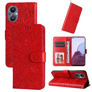 Funda Tipo Cartera Foxdock Para Oppo Reno 7Z , Diseño Girasol En Relieve, Cuero Pu, Cierre Magnético, Soporte Y Tarjetero