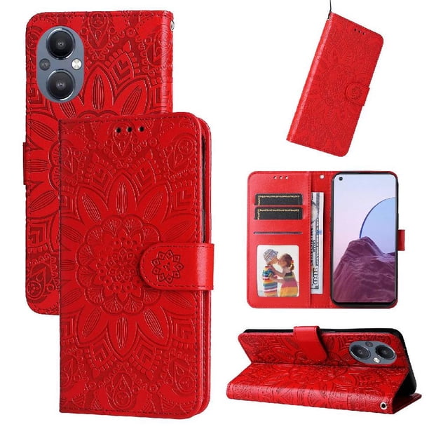 Funda tipo cartera FOXDOCK para OPPO Reno 7Z , diseño girasol en relieve, cuero PU, cierre magnético, soporte y tarjetero