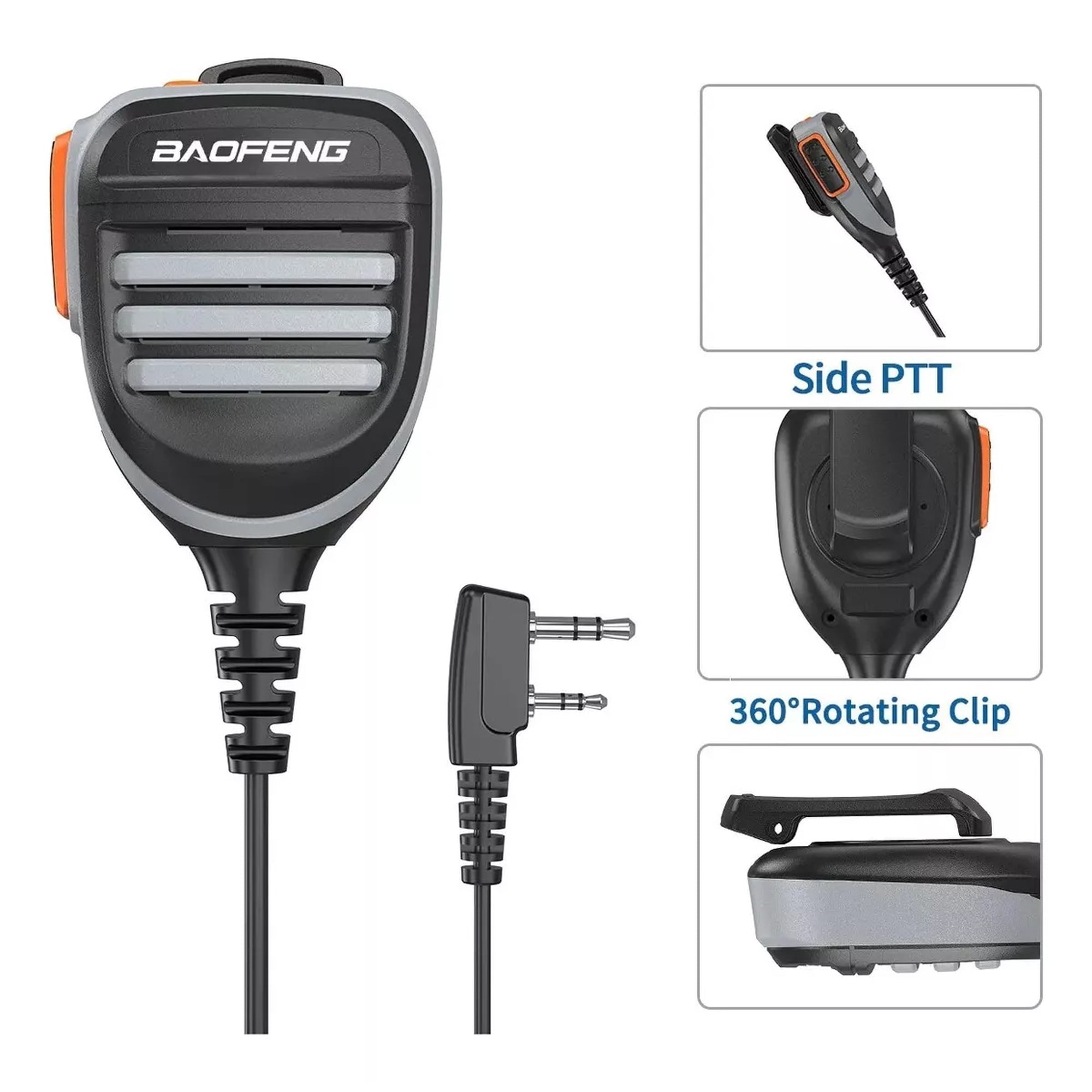 Pera Baofeng Microfono Parlante Resistente Dual Ptt Ip54 Clip Giratorio Cable Reforzado Con Micrófono De Hombro Conexion K