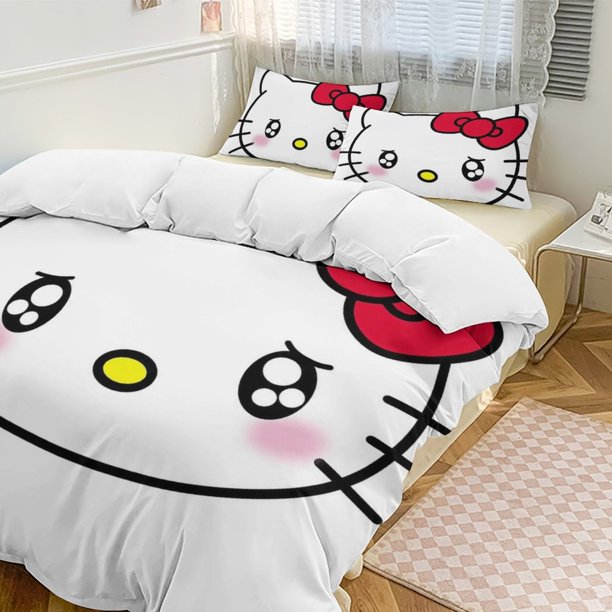 Hello Kitty 3-Piece Twin Bed Set - Includes 1 Single Comforter And 2 Pillowcases Bedding - Fade Resistant Microfiber - Hello Kitty
