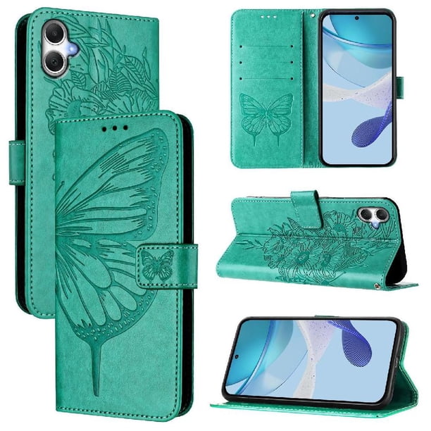 Funda cartera mariposa para Samsung Galaxy A07 4G con soporte y ranuras para tarjetas Verde
