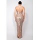 thumbnail image 4 of Vestido de Fiesta Ajustado de Tubo con Escote en V, sin Tirantes, Hombros Descubiertos, Abertura en la Espalda y Diseño Entrecruzado, Color Champán (para Mujer), 4 of 5