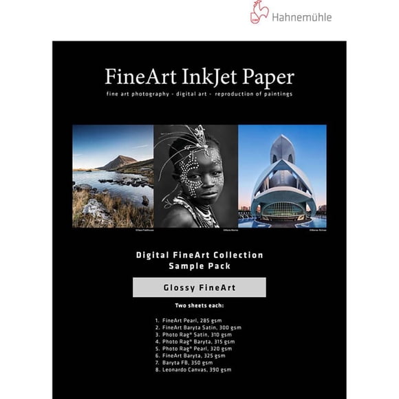 Paquete de muestras de papel Hahnemühle FineArt Glossy Inkjet, 14 hojas
