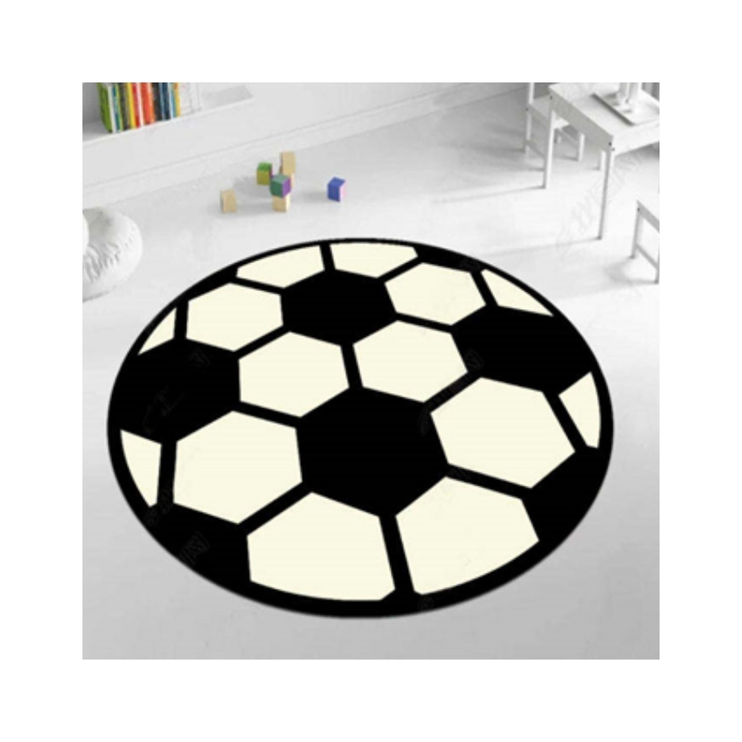 Kivara - Alfombra Infantil Redonda Futbol 110 Cm Tapete Dormitorio Multicolor