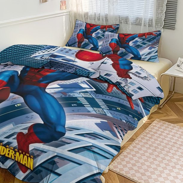 Spiderman Print Bedding Set Pattern Duvet Cove Set 3 Pieces 1 Quilt Cover And 2 Pillowcases for Women Men Teens