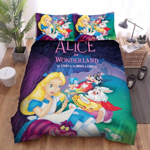 Alice in Wonderland Comic Story Cover Bed Cover Spread Duvet Cover Bedding Set