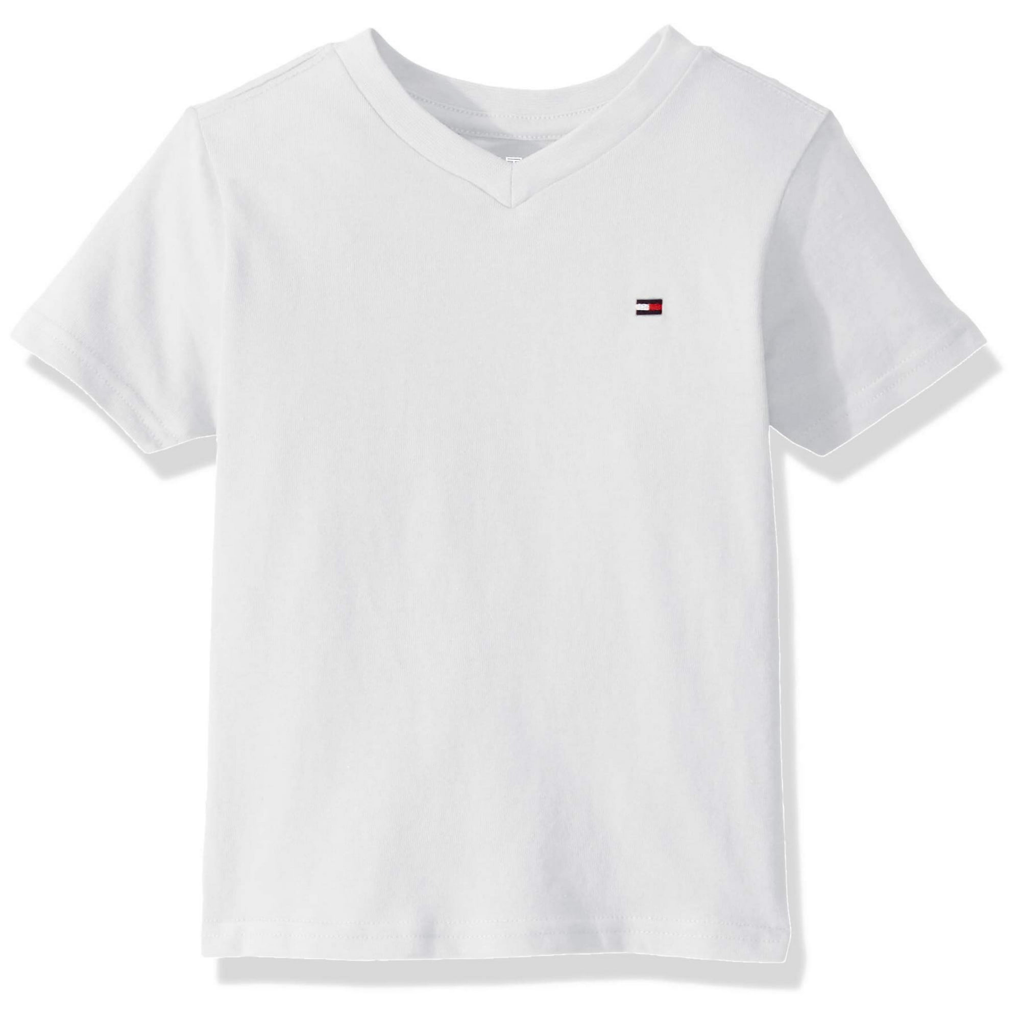 Camiseta Tommy Hilfiger Para Niños De Manga Corta Con Cuello En V, Color Blanco Brillante 4