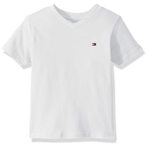 Camiseta Tommy Hilfiger Para Niños De Manga Corta Con Cuello En V, Color Blanco Brillante 4