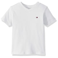Camiseta Tommy Hilfiger Para Niños De Manga Corta Con Cuello En V, Color Blanco Brillante 4