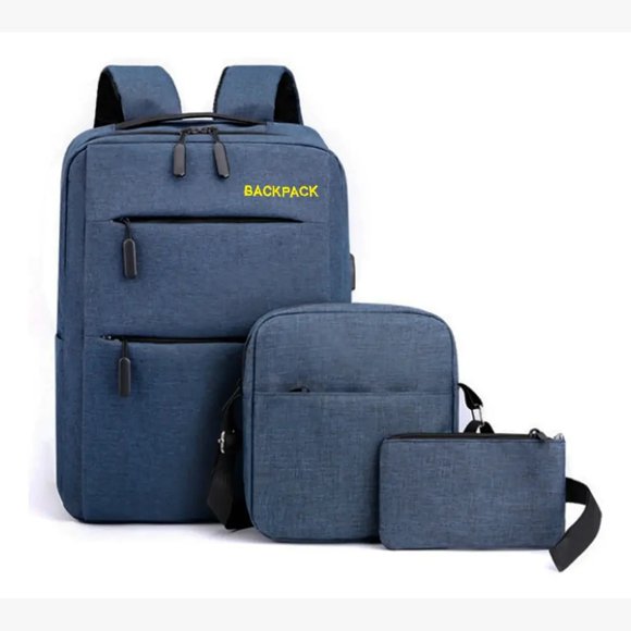 Kit Mochila Urbana Para Notebook Morral Estuche Pack De 3 Bolsos Mochila - AZUL.