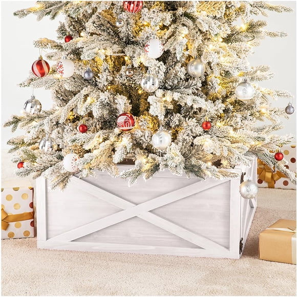 Collar para árbol de Navidad Glitzhome, madera blanca lavada, 22 L
