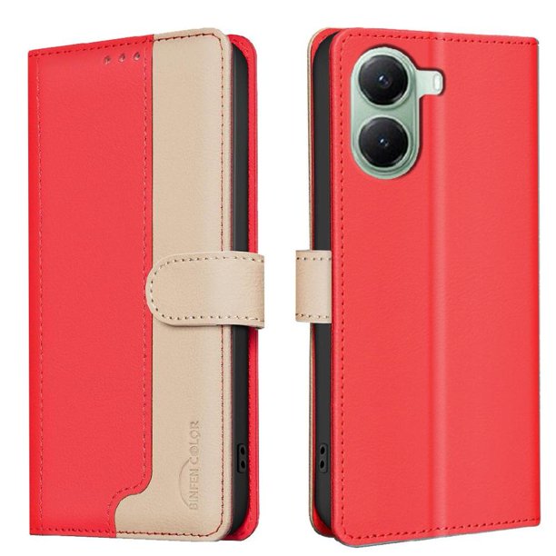 Funda Cartera con Bloqueo RFID para Xiaomi Redmi Turbo 4 5G con Ranuras y Soporte Rojo
