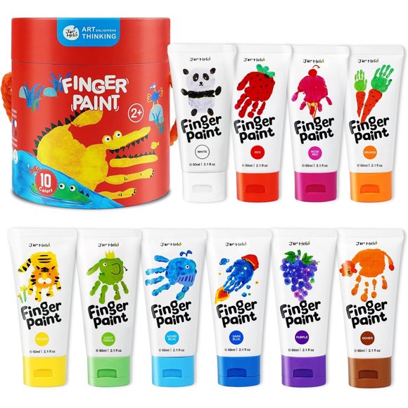 Jar Melo Washable Finger Paints for Toddlers, 10 Colors