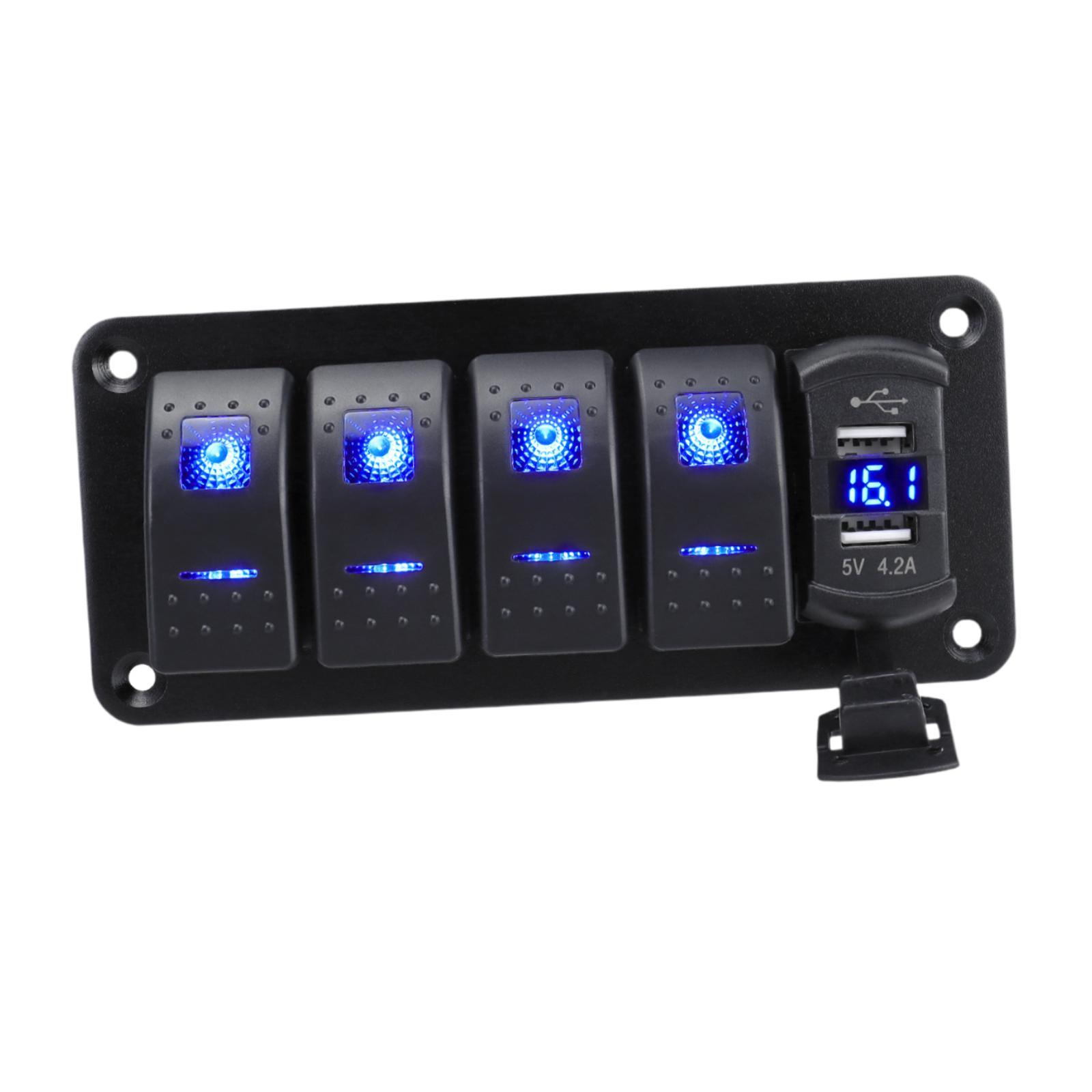 Ioensy - Panel De Interruptor De Balancín 4.2A Voltímetro De Cargador Usb Doble Para Vehículos Marine 5 Pandilla