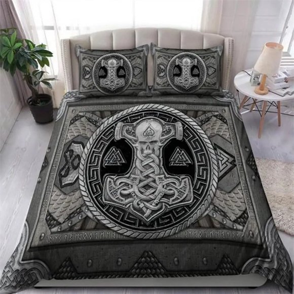 Viking Vintage Duvet Cover Norse Myth Bedding Set Medieval Folklore Totem Quilt Cover Grey Polyester Comforter Cover