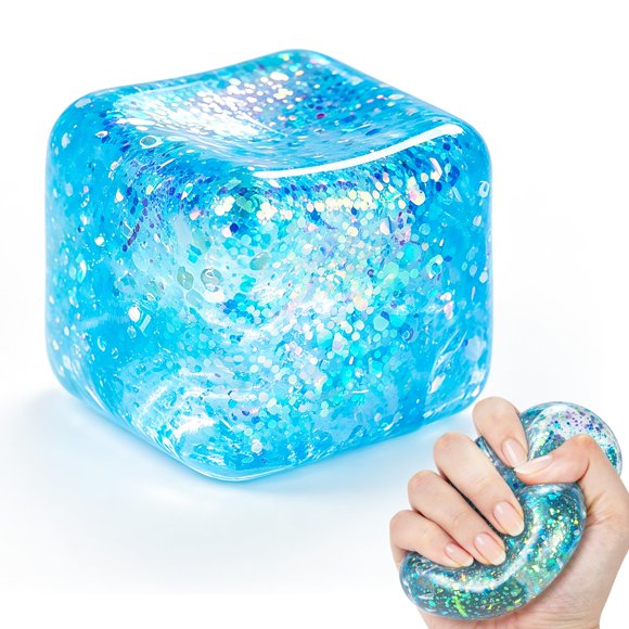 Juguete de Apretar Tfanghao Cubo Blando con Glitter Azul