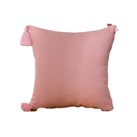Genérico - Pack De 2 Fundas Para Cojín De Lino Con Pompones 45X45 Cm Rosa