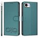 thumbnail image 2 of Funda de Cuero Tipo Billetera para Apple iPhone 17e / 16e 6.1", con Tarjetero, Correa para Muñeca, Soporte a Prueba de Golpes con Relieve de Patrón Feliz, Verde, 2 of 8