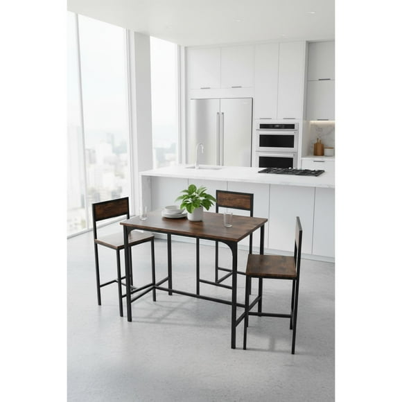 Juego Comedor Bar Industrial 4 Sillas Walnut