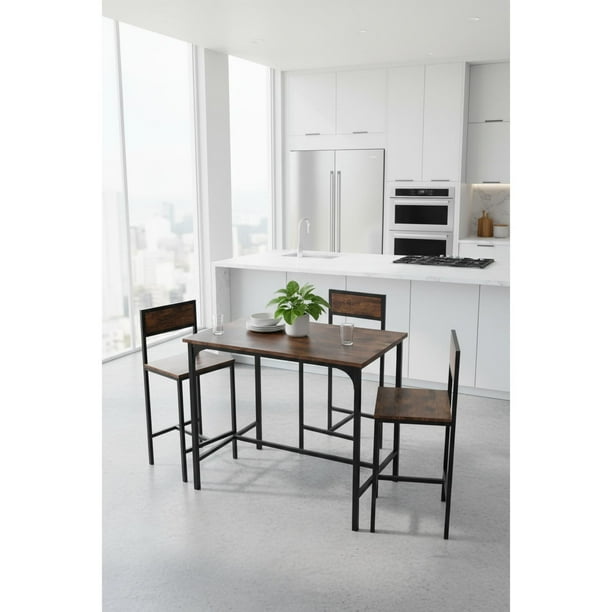 Juego Comedor Bar Industrial 4 Sillas Walnut