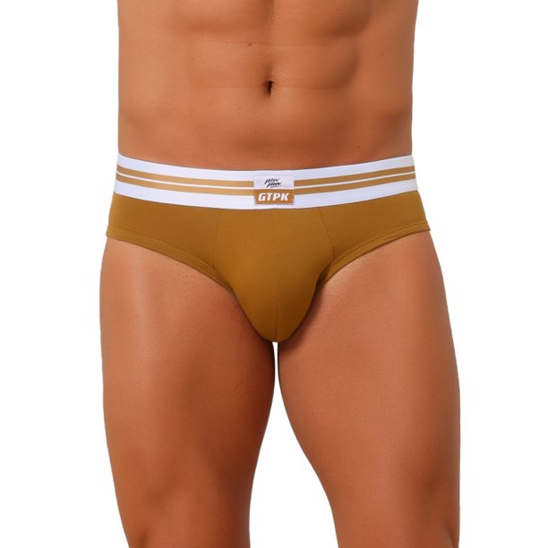 INSPIRE CHIC Ropa interior masculina triangular con cinturilla a rayas de cintura media, calzoncillos suaves 36 marrón