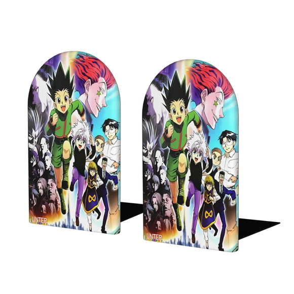 Hunter × Hunter Sujetalibros decorativos temáticos, tope para estantería con base antideslizante, uso dual para hogar y oficina - 2 piezas