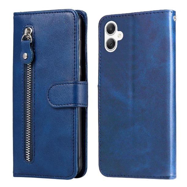 Funda tipo cartera para Samsung Galaxy A06 5G con bolsillo con cremallera y ranuras para tarjetas – Función de soporte Azul