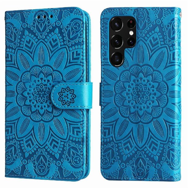 Funda tipo cartera FOXDOCK para Samsung Galaxy S22 Ultra , diseño girasol en relieve, cuero PU, cierre magnético, soporte y tarjetero