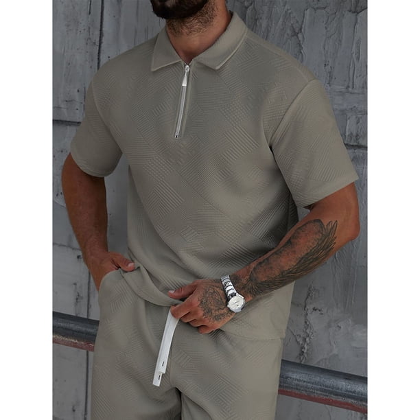 Polera Hombre Manga Corta Textura Suave Cierre Tendencia 0273
