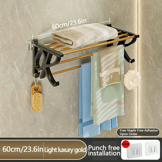 1pc Towel Storage Shelf, Shower Towel Rack For Bathroom, Wall Mounted Towel Holder, Bath Towel Clothes Hanger, Bathroom Accessories