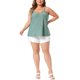 thumbnail image 2 of FAB CURVES Camiseta sin mangas de jersey con ojales y tirantes finos para mujer de talla grande, cuello en V, sin mangas, casual de verano, 4X Verde, 2 of 6