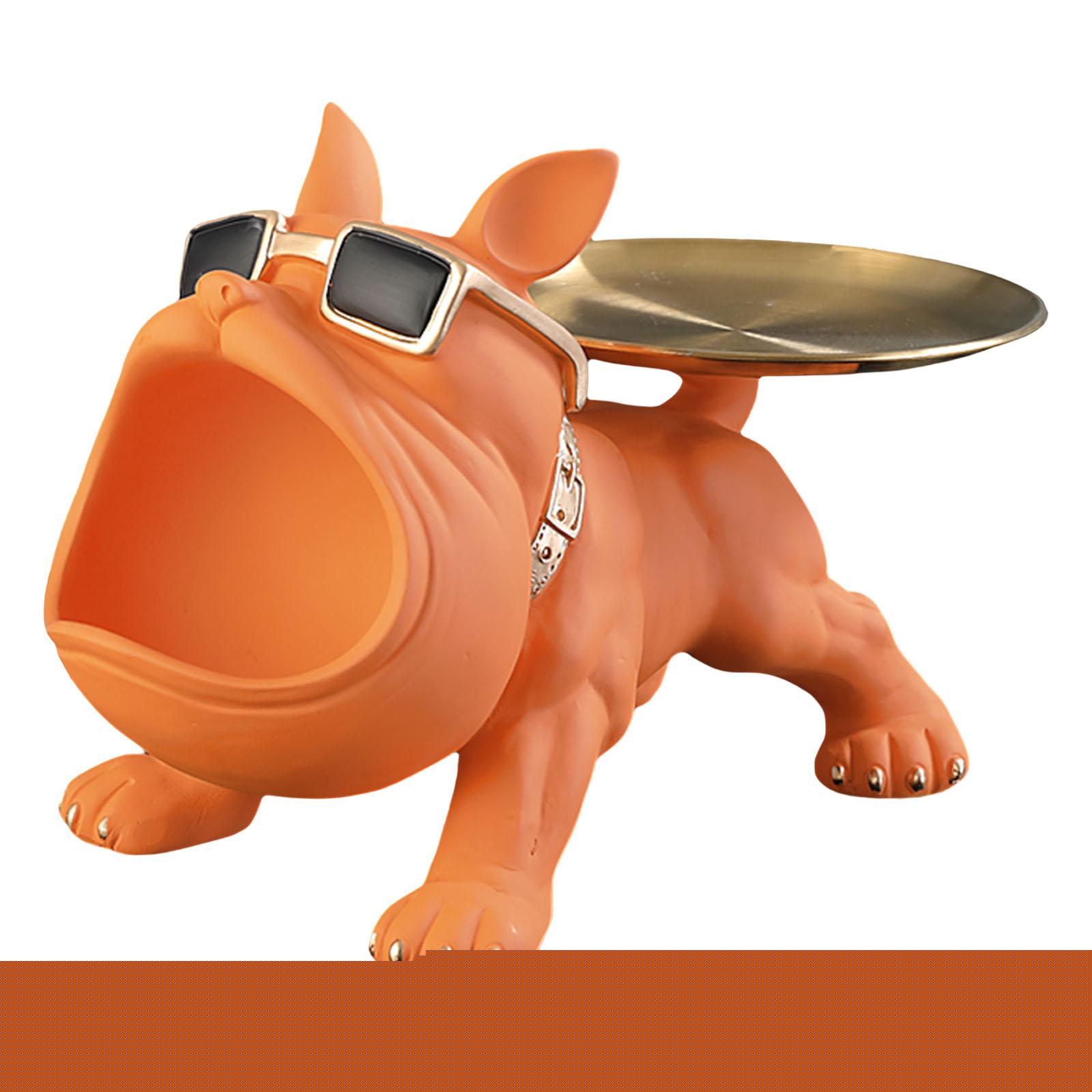 thumbnail image 2 of Resina Perro Almacenamiento Bandeja Estatua Estatuilla Decorativa Llavero Organizador Naranja, 2 of 5