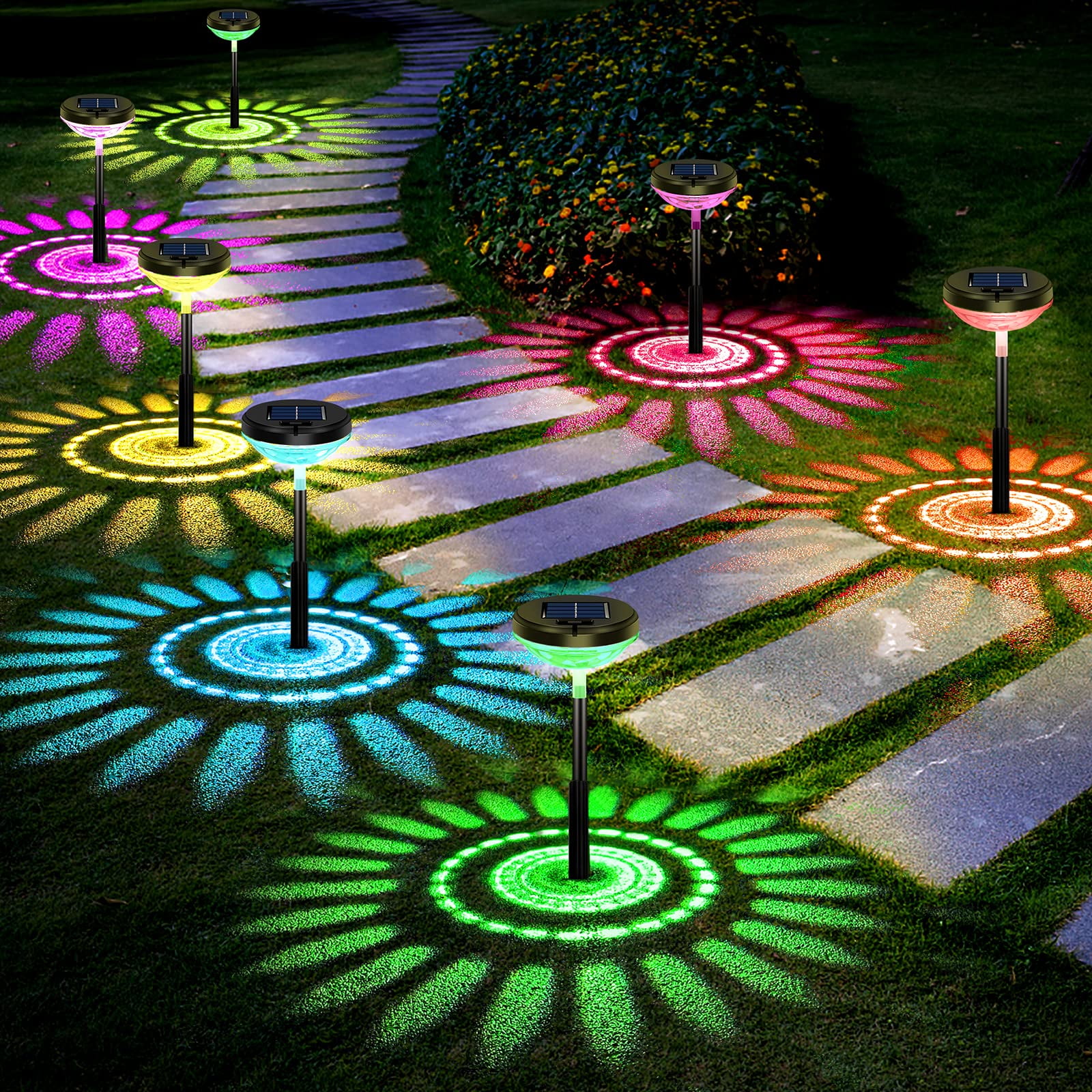 Luces Solares Nupostai Bright Para Caminos, Paquete De 8, Que Cambian De Color