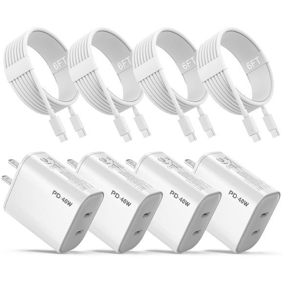 Cargador USB‑C ILOUYU 40 W (4 unidades) + Cables de 1,8 m