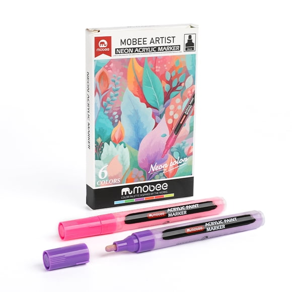 Marcadores Acrílicos Mobee 6 Colores Neón Punta Media