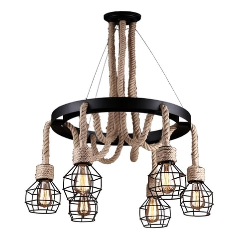 Genérico - Lámpara Colgante Techo Cáñamo Vintage 8 Jaulas Jhn